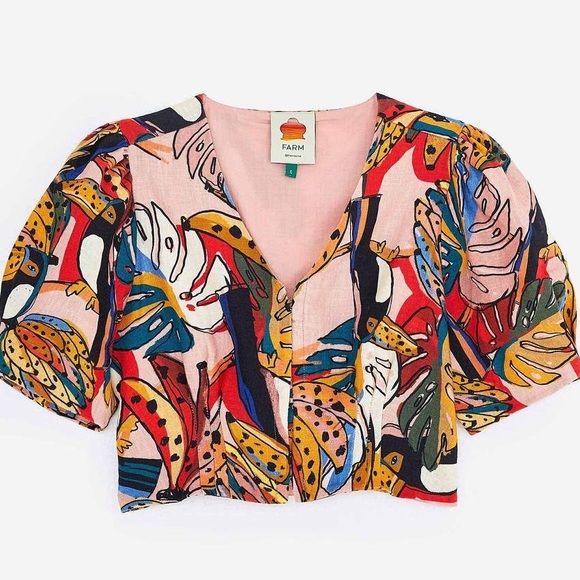 ❗️SOLD❗️Farm Rio Crazy Tucanos Puffed Sleeve Top - Picture 4 of 8
